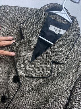 Jones Studio Black and Cream Textured Tweed Blazer with Contrast Piping